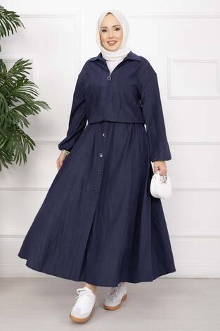 Bomber Ceket & Düğmeli Etek Takım Lacivert - Thumbnail