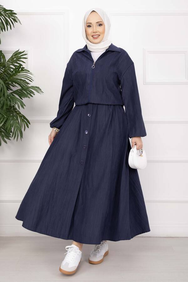 Ums - Bomber Ceket & Düğmeli Etek Takım Lacivert