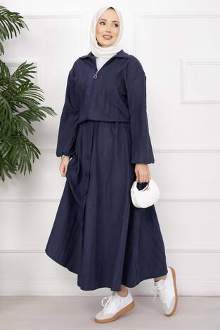 Bomber Ceket & Düğmeli Etek Takım Lacivert - Thumbnail