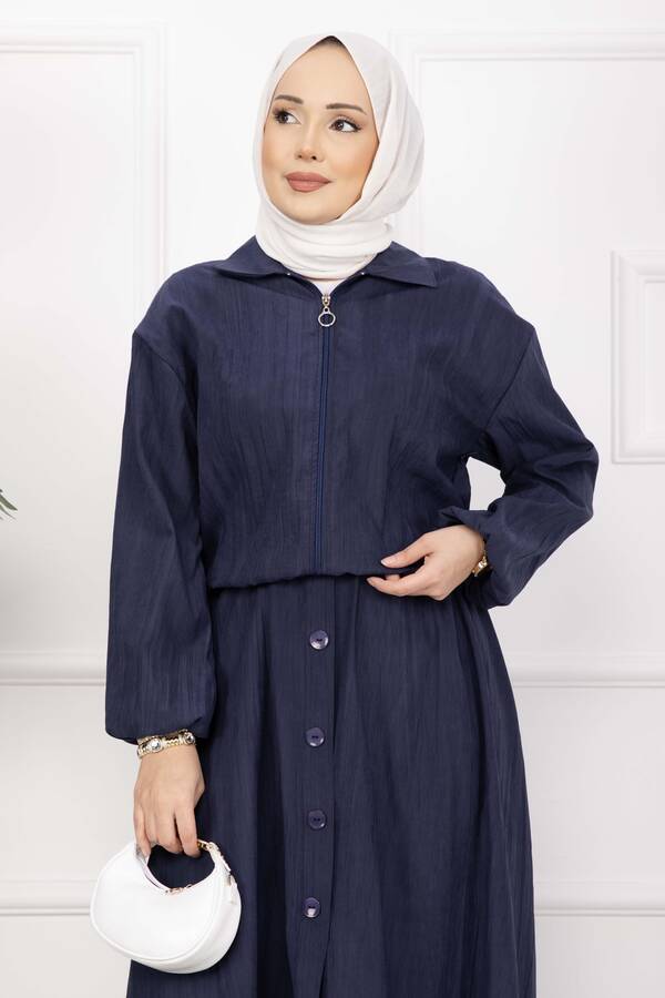 Ums - Bomber Ceket & Düğmeli Etek Takım Lacivert (1)