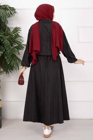 Bomber Ceket & Düğmeli Etek Takım Siyah - Thumbnail