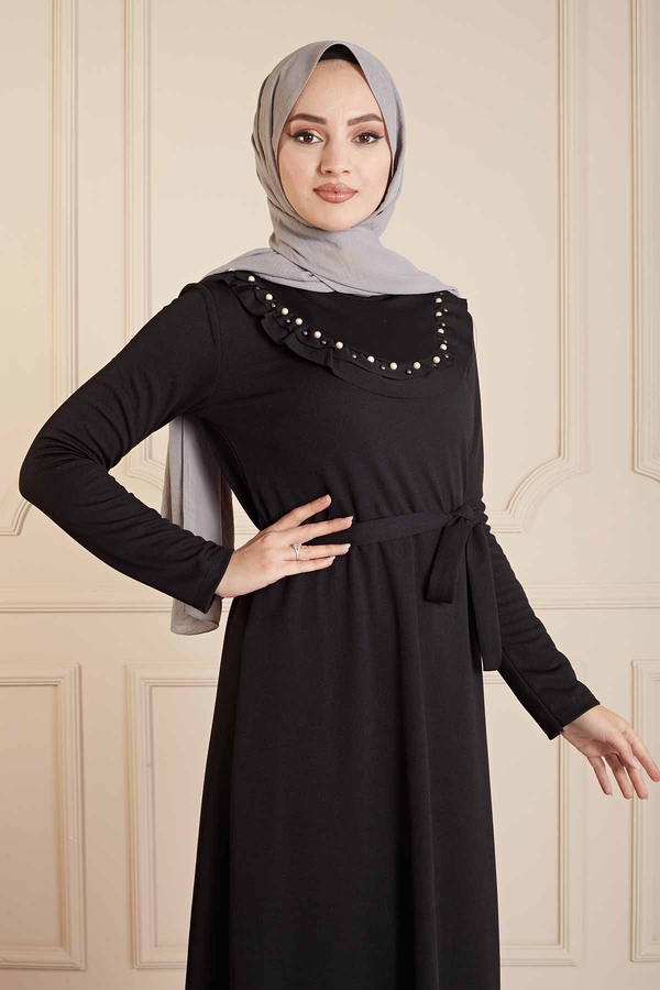 SH - Boncuk Detaylı Elbise 190E1432 Siyah (1)