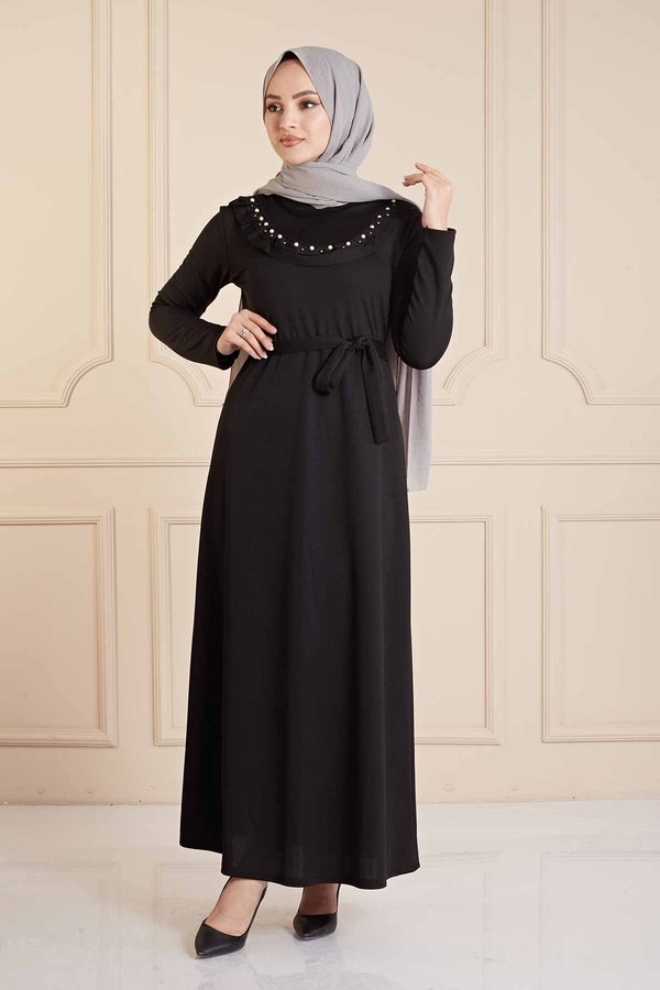SH - Boncuk Detaylı Elbise 190E1432 Siyah