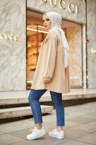 Boncuk Detaylı Penye Tunik 6114-2 Camel - Thumbnail