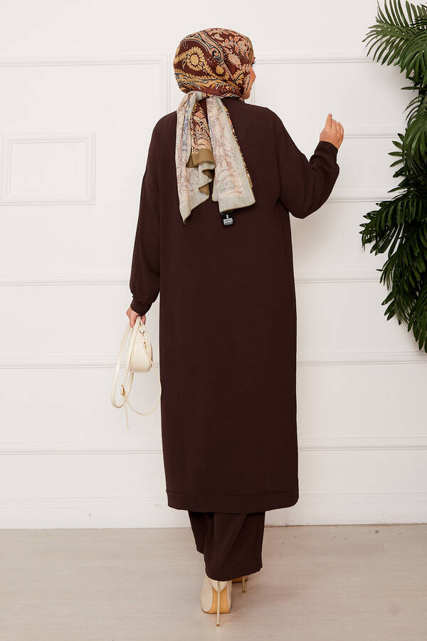 Boydan Düğmeli Aerobin Tesettür  İkili Takım Acı Kahve - 4