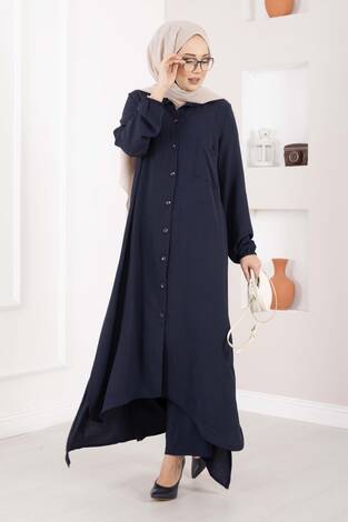 Boydan Düğmeli Aerobin Tesettür İkili Takım Lacivert