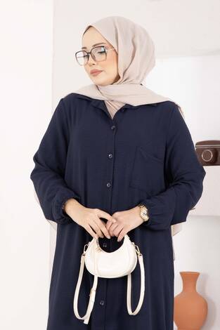 Boydan Düğmeli Aerobin Tesettür İkili Takım Lacivert - Thumbnail