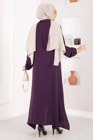 Boydan Düğmeli Aerobin Tesettür İkili Takım Mürdüm - Thumbnail