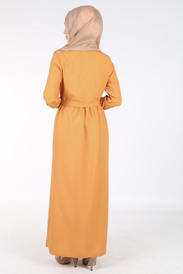 Boydan Düğmeli Tesettür Elbise 2868-6-Sarı