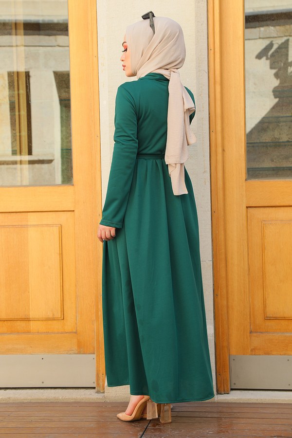Boydan Düğmeli Elbise 87781-013 Z.Yeşil