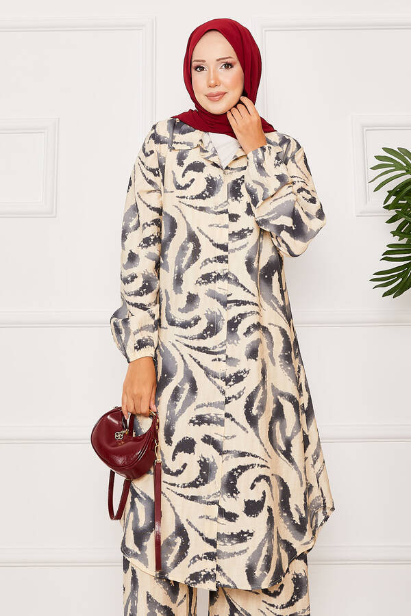 Nz - Boydan Düğmeli Kolu Lastik Detaylı İkili Takım Füme (1) Nz - Boydan Düğmeli Kolu Lastik Detaylı İkili Takım Füme (1)