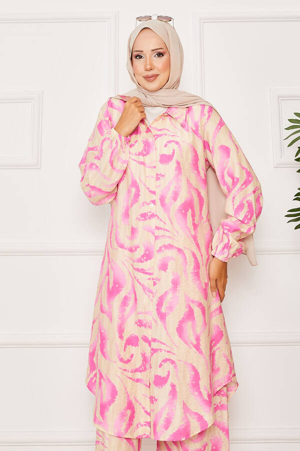 Nz - Boydan Düğmeli Kolu Lastik Detaylı İkili Takım Fuşya (1) Nz - Boydan Düğmeli Kolu Lastik Detaylı İkili Takım Fuşya (1)