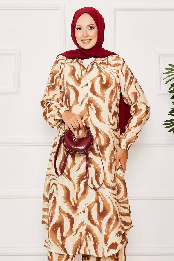 Nz - Boydan Düğmeli Kolu Lastik Detaylı İkili Takım Kahve (1) Nz - Boydan Düğmeli Kolu Lastik Detaylı İkili Takım Kahve (1)