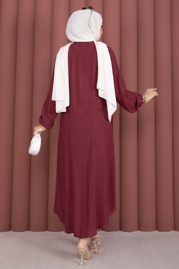 Boydan Düğmeli Salaş Gömlek Tunik Bordo - 4