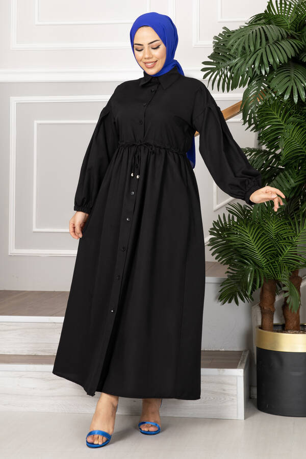 Leyla Tünel Kemerli Tesettür Elbise Siyah