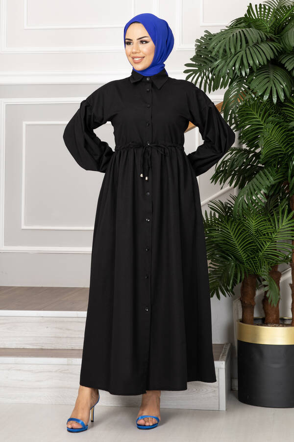 Leyla Tünel Kemerli Tesettür Elbise Siyah