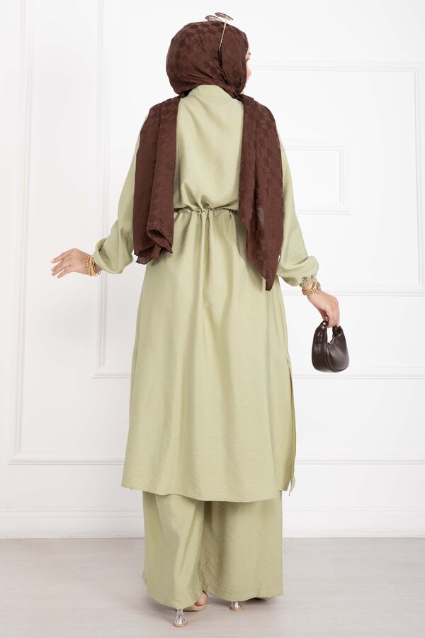 Boydan Düğmeli Uzun Tunik Pantolon Takım Yeşil Olive - 4
