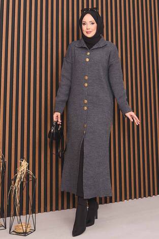 Boydan Gold Düğmeli Tesettür Triko Hırka Antrasit