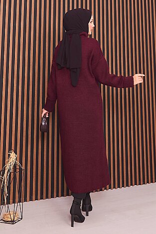 Boydan Gold Düğmeli Tesettür Triko Hırka Bordo - 4