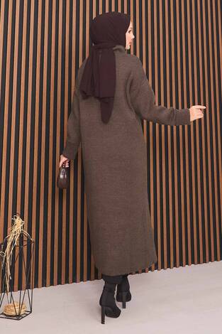 Boydan Gold Düğmeli Tesettür Triko Hırka Kahve - Thumbnail