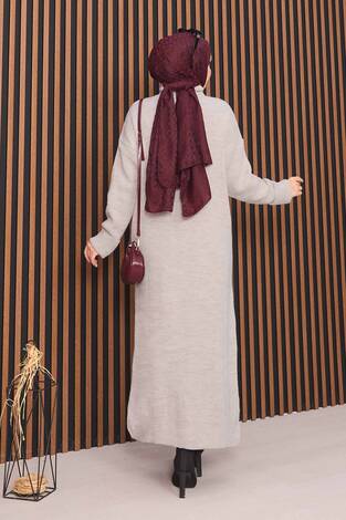 Boydan Gold Düğmeli Tesettür Triko Hırka Taş - Thumbnail