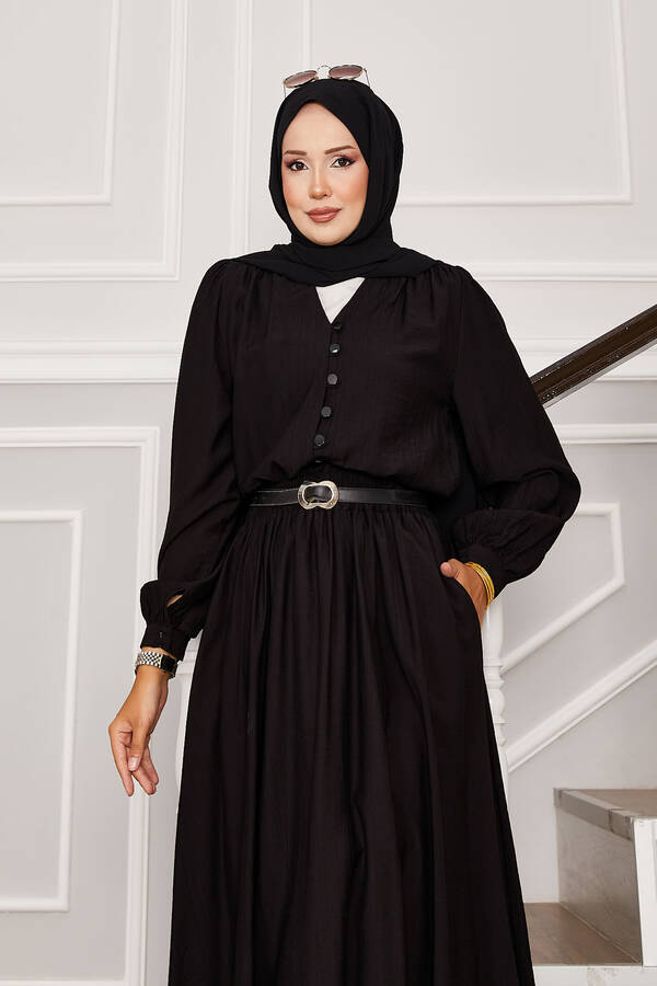 MD - Brit Düğme Detaylı Etekli İkili Takım Siyah (1) MD - Brit Düğme Detaylı Etekli İkili Takım Siyah (1)