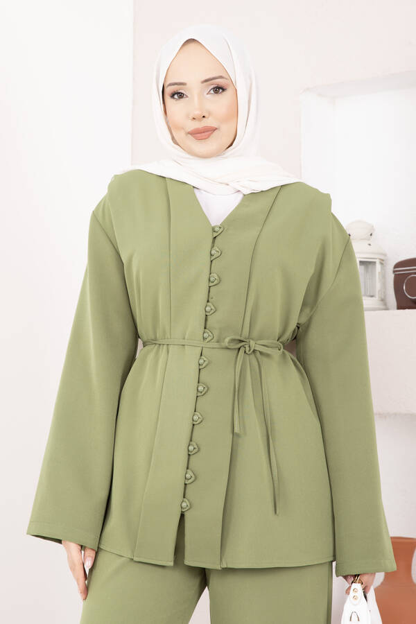 Mat - Brit Düğmeli Kuşaklı İkili Takım Haki (1)