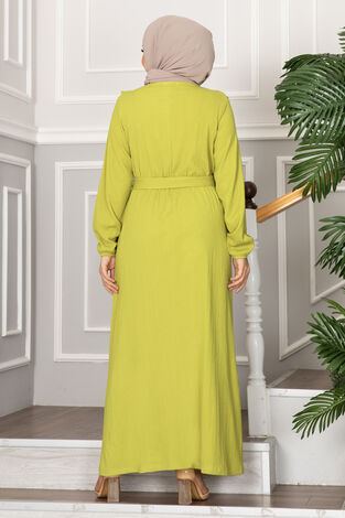 Bürümcük Fırfırlı Tesettür Elbise Fıstık Yeşili - Thumbnail