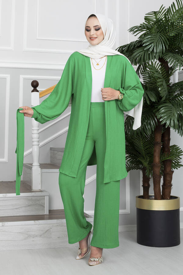 Bürümcük Kimono Tesettür Takım Yeşil
