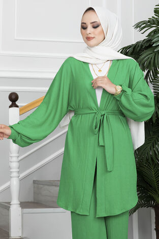 Bürümcük Kimono Tesettür Takım Yeşil - Thumbnail