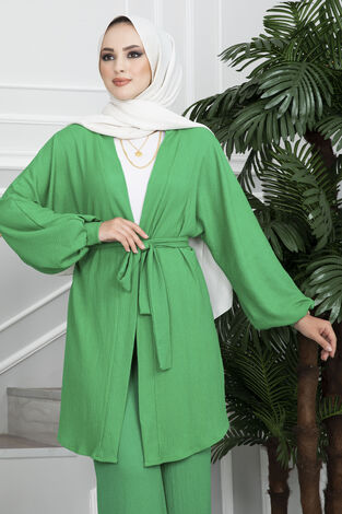 Bürümcük Kimono Tesettür Takım Yeşil - Thumbnail