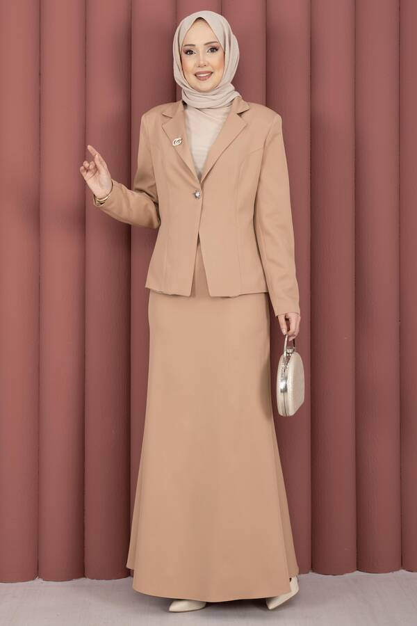 Business Blazer Ceket Etek İkili Takım Camel - 3