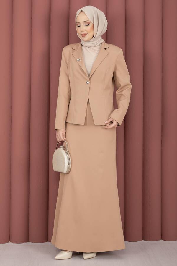 Business Blazer Ceket Etek İkili Takım Camel - 4