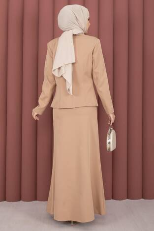 Business Blazer Ceket Etek İkili Takım Camel - Thumbnail
