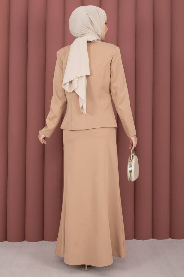 Business Blazer Ceket Etek İkili Takım Camel - 7