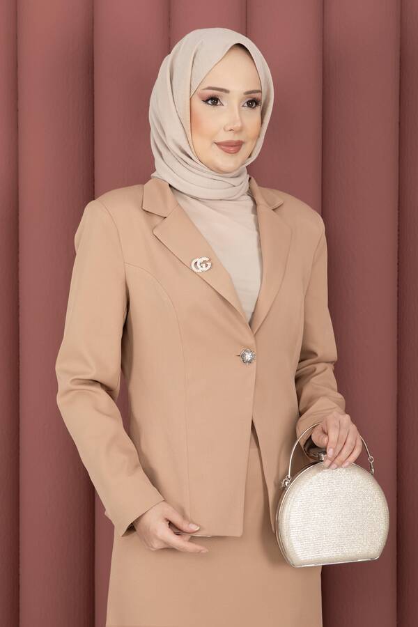 Hp - Business Blazer Ceket Etek İkili Takım Camel (1)