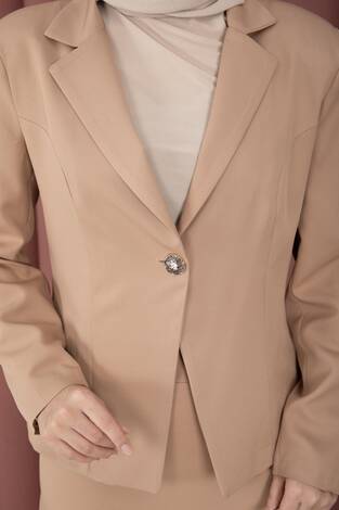Business Blazer Ceket Etek İkili Takım Camel - Thumbnail