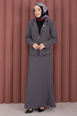 Business Blazer Ceket Etek İkili Takım Gri