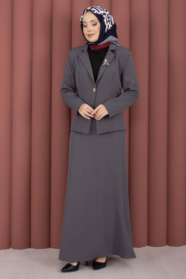 Hp - Business Blazer Ceket Etek İkili Takım Gri