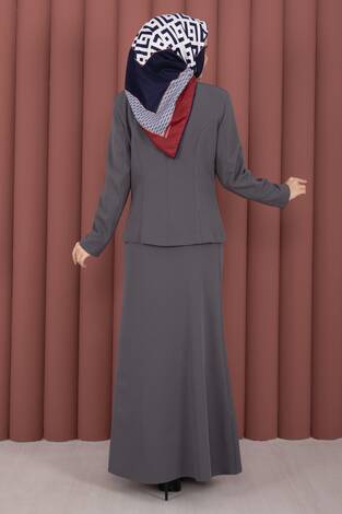 Business Blazer Ceket Etek İkili Takım Gri - Thumbnail