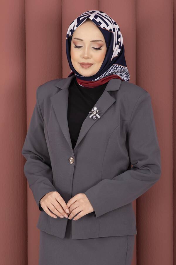 Hp - Business Blazer Ceket Etek İkili Takım Gri (1)