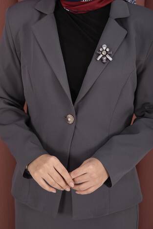 Business Blazer Ceket Etek İkili Takım Gri - Thumbnail