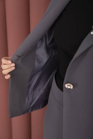 Business Blazer Ceket Etek İkili Takım Gri - Thumbnail