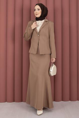 Business Blazer Ceket Etek İkili Takım Kahve