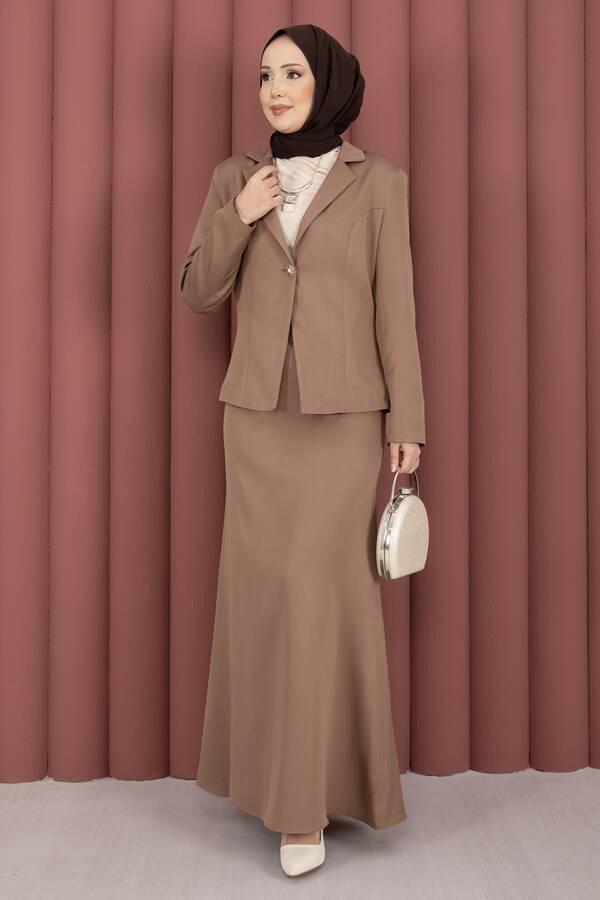 Business Blazer Ceket Etek İkili Takım Kahve