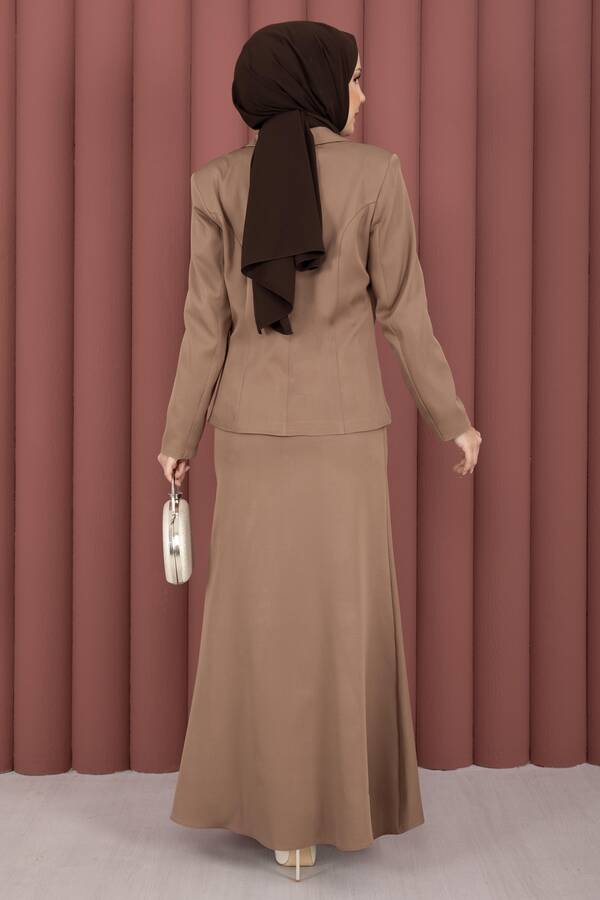 Business Blazer Ceket Etek İkili Takım Kahve - 5
