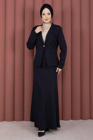 Business Blazer Ceket Etek İkili Takım Lacivert - Thumbnail