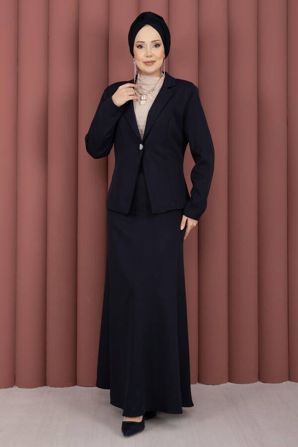 Business Blazer Ceket Etek İkili Takım Lacivert - 3