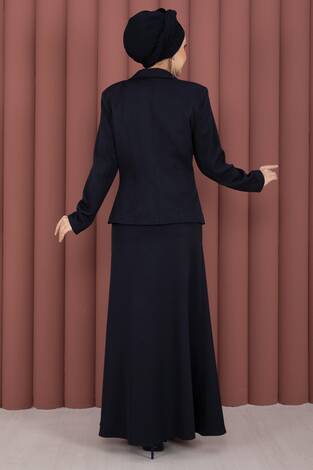 Business Blazer Ceket Etek İkili Takım Lacivert - Thumbnail