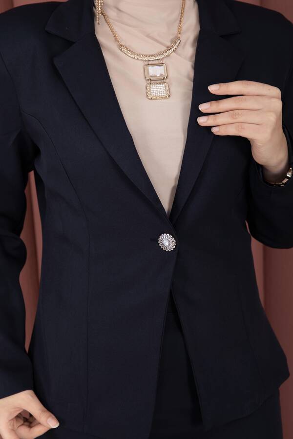 Business Blazer Ceket Etek İkili Takım Lacivert - 4